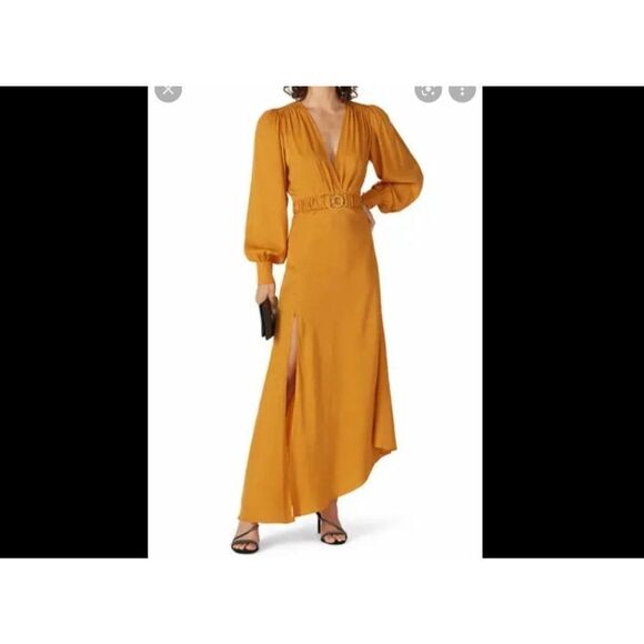 Ronny Kobo Yellow Silk Slit Maxi Sundress Belted V-neckline large - Picture 1 of 9